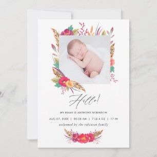 Floral Safari Birth Announcement Photo Card
