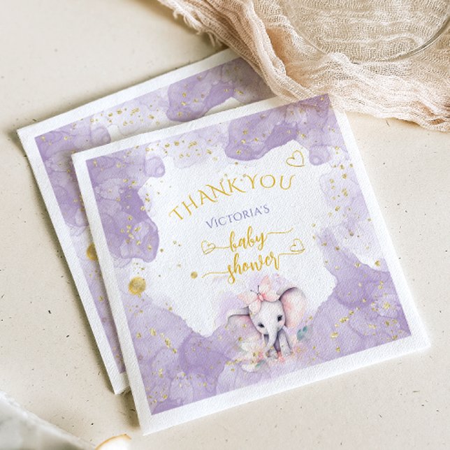 Floral Safari Elephant Purple Baby Shower Napkin (Creator Uploaded)