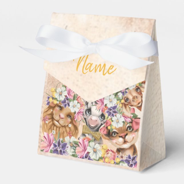 Floral Safari wild one baby shower gold Favour Box (Front Side)