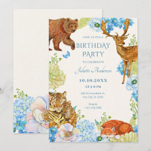 Floral safari woodland nature birthday invitation