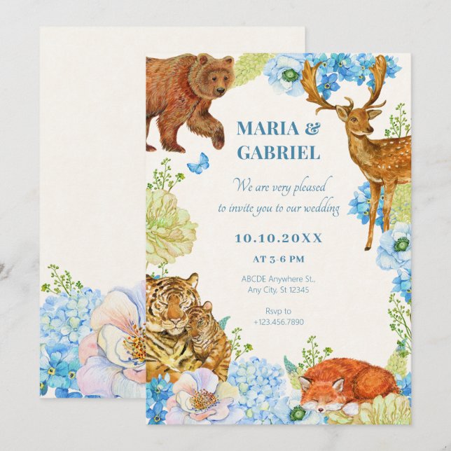 Floral safari woodland nature wedding invitation (Front/Back)