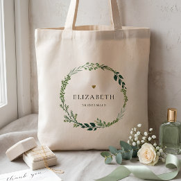 Floral Sage Green and Gold Bridesmaid Tote Bag