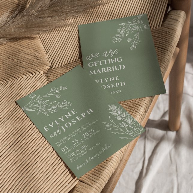 Floral Sage Green Boho Chic Neutral Wedding Invitation (Creator Uploaded)