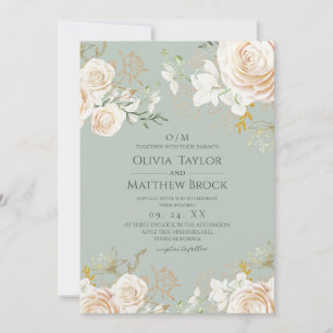 Floral Sage Green Classic & Elegant Wedding  Invitation