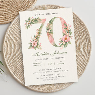 Floral Sage Green Dusty Pink 70th Birthday Invitation