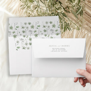 Floral sage green elegant wedding return address envelope