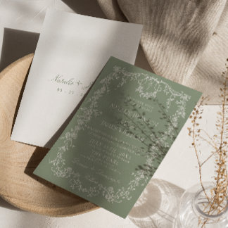 Floral Sage Green Garden Monogram Boho Wedding Invitation