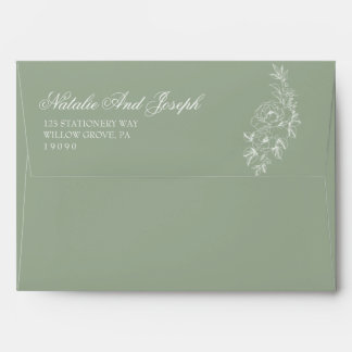 Floral Sage Green Old Money Botanical Wedding Envelope