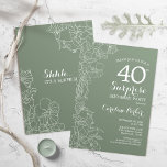 Floral Sage Green Surprise 40th Birthday Party Invitation<br><div class="desc">Floral Sage Green Surprise 40th Birthday Party Invitation. Minimalist modern design featuring botanical accents and typography script font. Simple invite card perfect for a stylish female surprise bday celebration. Can be customised to any age.</div>