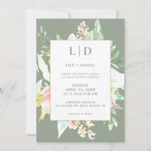 Floral Sage Green Wedding Invitation
