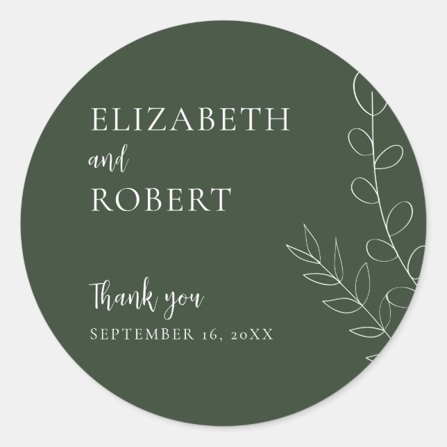 Floral Sage Wedding Script Elegant Minimal Simple Classic Round Sticker (Front)
