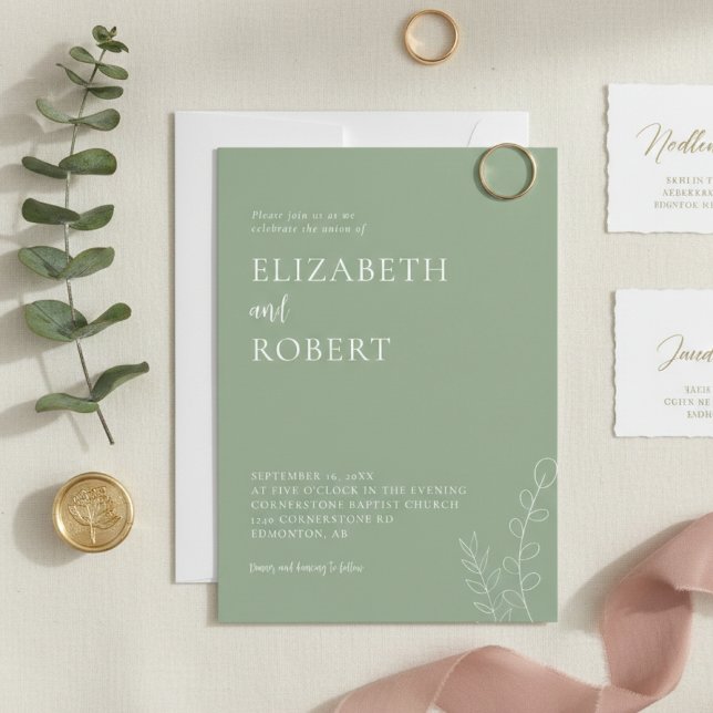 Floral Sage Wedding Script Elegant Minimal Simple Invitation (Creator Uploaded)