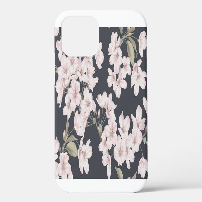 Floral sakura, dark grey, seamless pattern. Case-Mate iPhone case (Back)