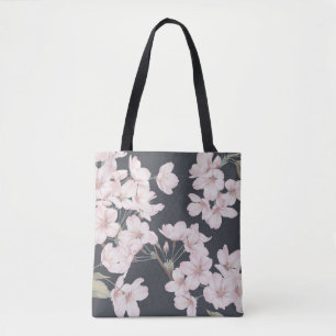 Floral sakura, dark grey, seamless pattern. tote bag