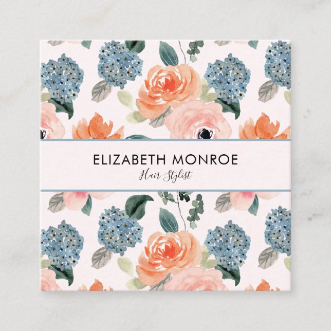 Floral Salon Hair Stylist Makeup Square Business Card (Front)