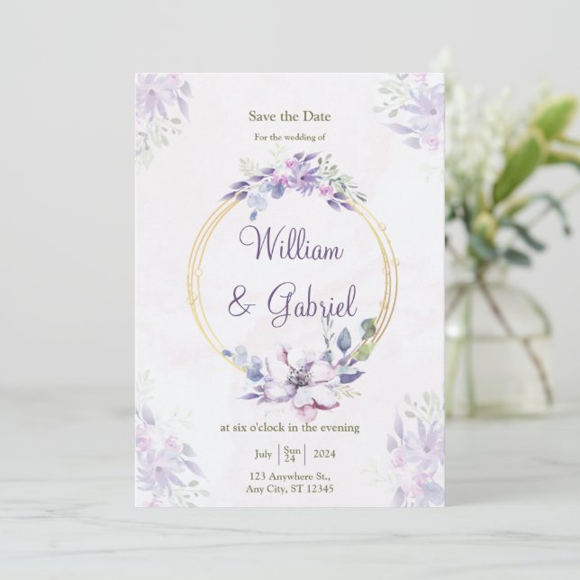 Floral Save The Date Card, Wedding Invitation Card (Standing Front)