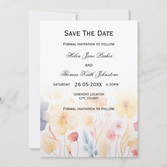 Floral Save The Date wedding card (Front)