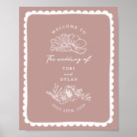 Floral Scalloped Border Pink Wedding Welcome