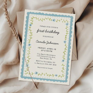 Floral Scalloped Frame Birthday Invitation