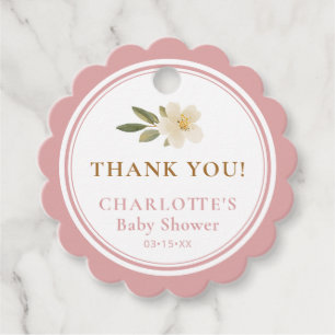 Floral Scalloped Thank You Blush Pink Baby Shower Favour Tags