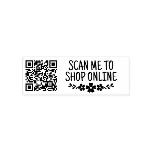 Floral Scan Me To Shop Your QR Code Self-inking Stamp