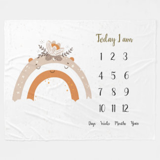 Floral scandi Rainbow  Baby 1st year Milestone    Fleece Blanket
