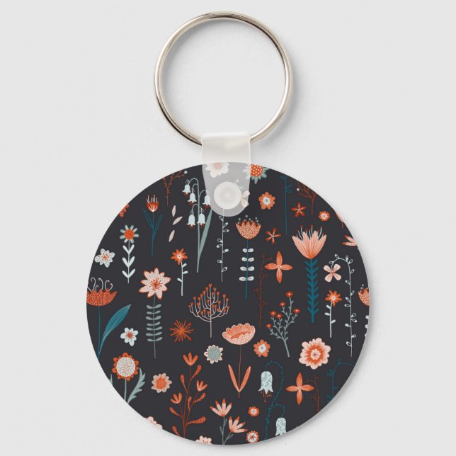 Floral Scandinavian Dark Key Ring (Front)