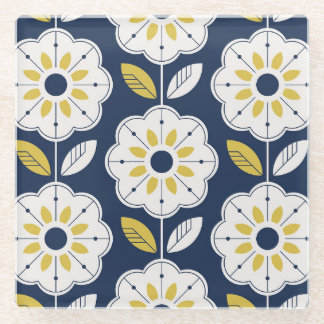Floral Scandinavian Style Seamless Pattern Glass Coaster