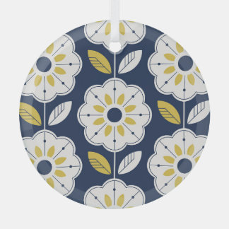 Floral Scandinavian Style Seamless Pattern Glass Tree Decoration