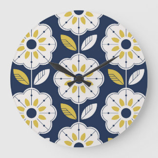 Floral Scandinavian Style Seamless Pattern Large Clock