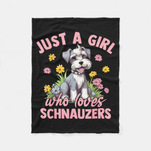 Floral Schnauzer Dog A Girl Who Loves Schnauzer Fleece Blanket