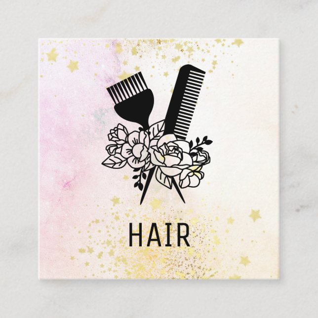 *~* Floral Scissor Combe Flower Glitter Dryer AP6 Square Business Card (Front)