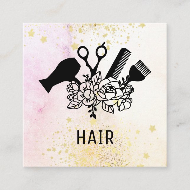 *~* Floral Scissor Flower Glitter Ombre Pastel AP6 Square Business Card (Front)