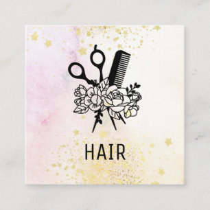 *~* Floral Scissors Comb Flower Ombre Pastel AP6 Square Business Card
