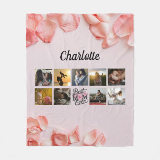 Floral Script Best Mum Ever Photo Collage Fleece Blanket