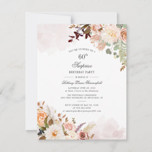 Floral Script Botanical Pastel 60th Birthday Party Invitation