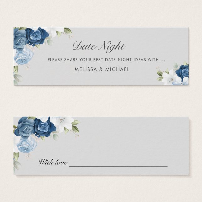Floral Script Dusty Blue Date Night Jar Card (Front & Back)