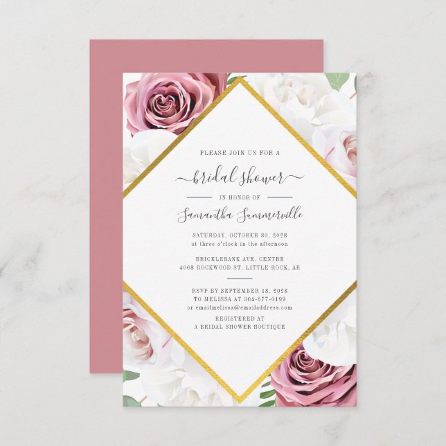 Floral Script Elegant Bridal Shower Invitation (Front/Back)