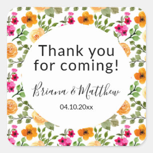 Floral Script Favour Square Sticker