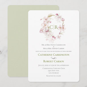 Floral Script Green Watercolor Wedding Invitation