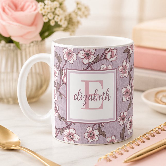 Floral Script Monogram Mug – Personalised Gift Cup (personalized floral monogram mug )