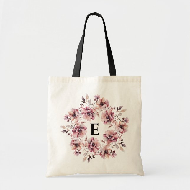 Floral Script Monogram Personalised Bridesmaid Tote Bag (Front)