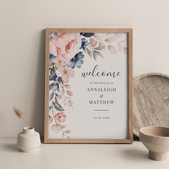 Floral Script Pink Watercolor Wedding Welcome Poster (Creator Uploaded)