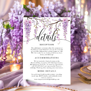 Floral Script Purple Wisteria Calligraphy Details Enclosure Card