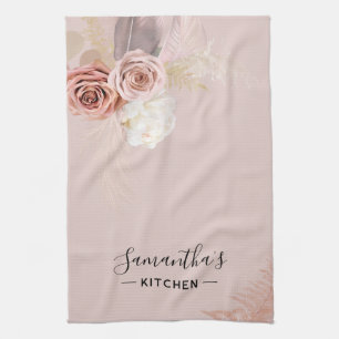 Floral Script Terracotta Personalized Tea Towel