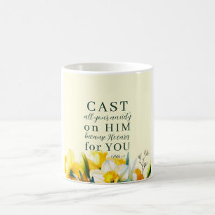 Floral Scripture 1 Peter 5:7 Coffee Mug