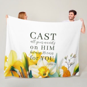 Floral Scripture 1 Peter 5:7 Fleece Blanket