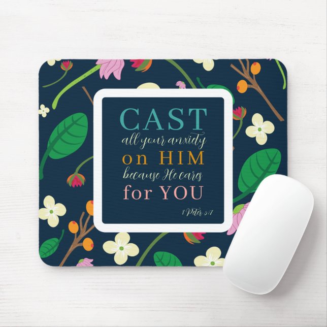 Floral Scripture 1 Peter 5:7 Mouse Pad (With Mouse)