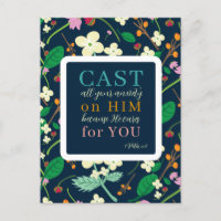 Floral Scripture 1 Peter 5:7  Postcard