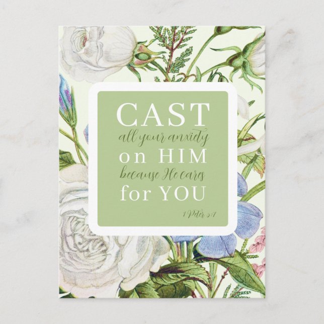 Floral Scripture 1 Peter 5:7  Postcard (Front)